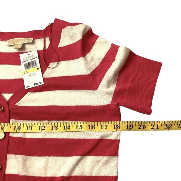 MICHAEL KORS V-Neck Striped Knit Top Women's Size Medium Electric Pink - Picture 6 of 7